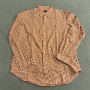 Ralph Lauren Classic Fit Shirt Men's L Orange/Pink Plaid Long Sleeved Preppy
